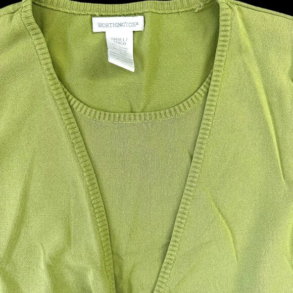 Worthington Chartreuse Tie Front Cardigan Top - Picture 3 of 8